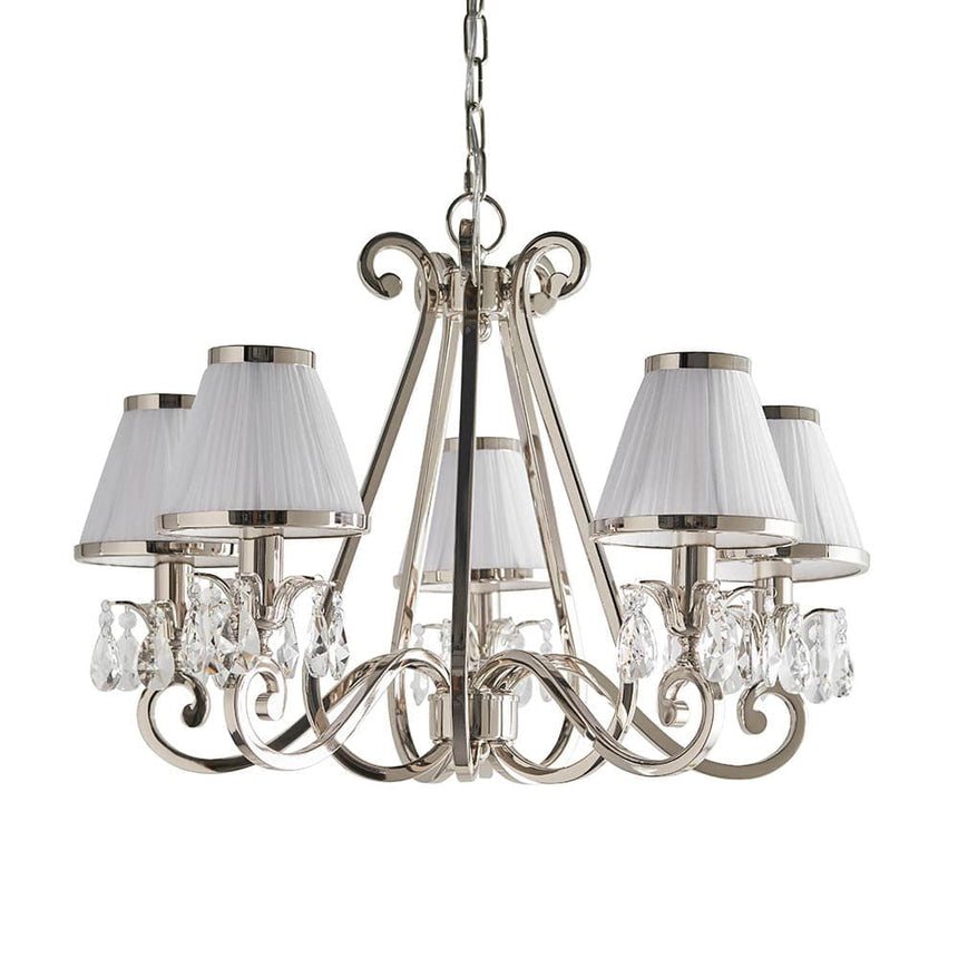 Oksana Nickel 5-Light Pendant & White Shades - Comet Lighting