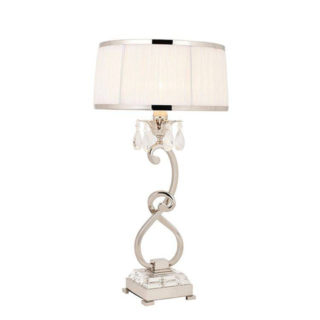 Oksana Nickel Medium Table Lamp & White Shade - Comet Lighting