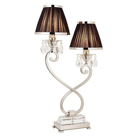 Oksana Nickel Twin Table Lamp & Black Shades - Comet Lighting