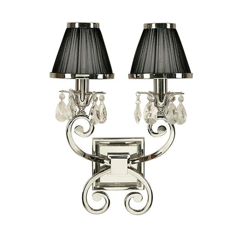 Oksana Nickel Twin Wall Light & Black Shades - Comet Lighting