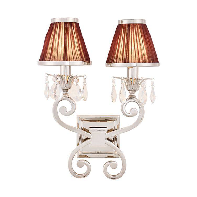 Oksana Nickel Twin Wall Light & Chocolate Shades - Comet Lighting