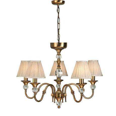 Polina Antique Brass 5-Light Pendant & Beige Shades - Comet Lighting