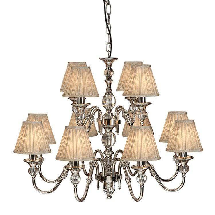 Polina Nickel 12-Light Pendant & Beige Shades - Comet Lighting