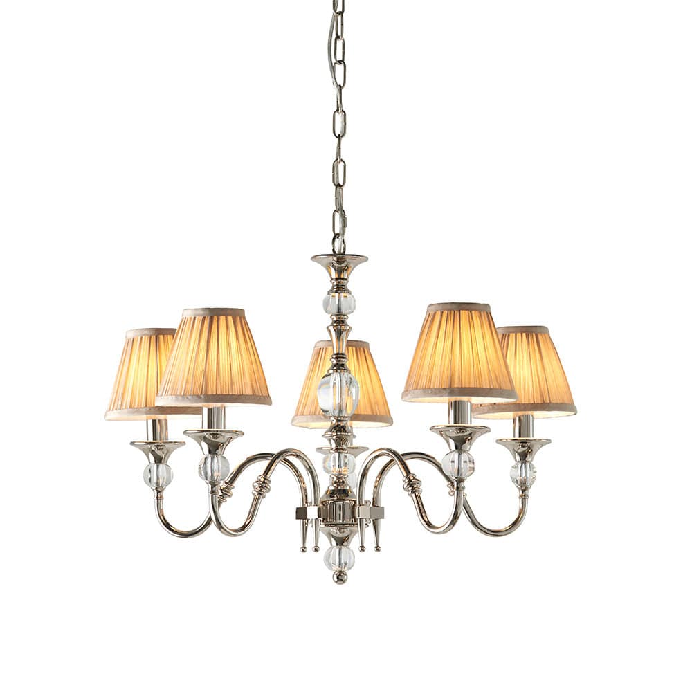 Polina Nickel 5-Light Pendant & Beige Shades - Comet Lighting