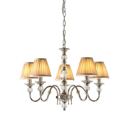 Polina Nickel 5-Light Pendant & Beige Shades - Comet Lighting