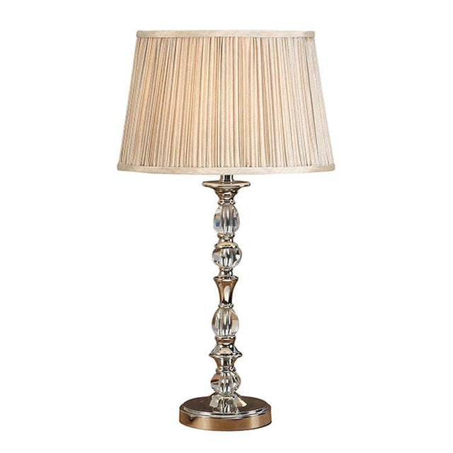 Polina Nickel Medium Table Lamp & Beige Shade - Comet Lighting