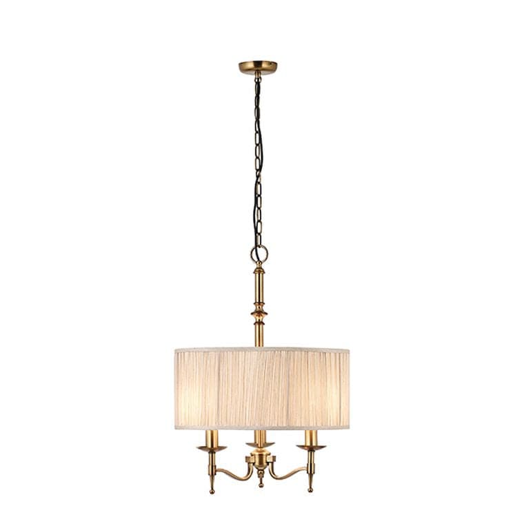 Stanford Antique Brass 3-Light Pendant & Beige Shade - Comet Lighting