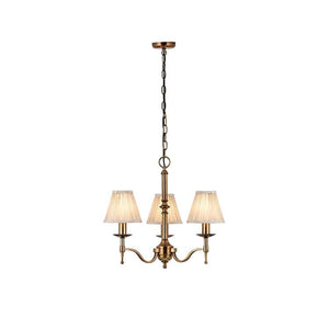 Stanford Antique Brass 3-Light Pendant & Beige Shades - Comet Lighting