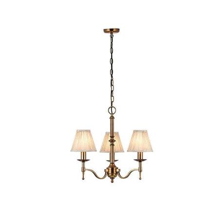 Stanford Antique Brass 3-Light Pendant & Beige Shades - Comet Lighting