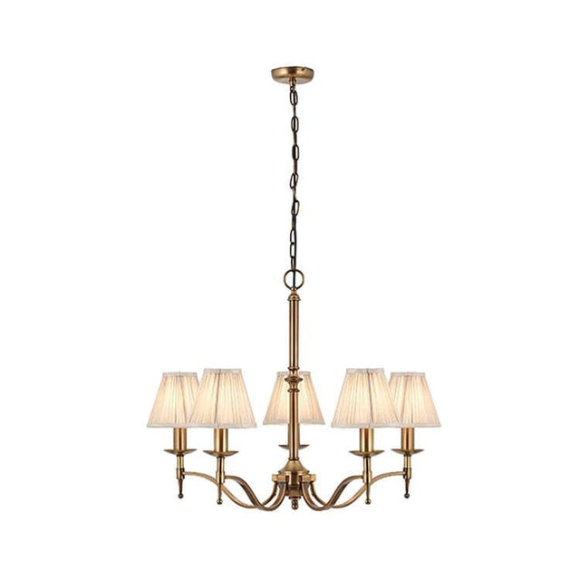 Stanford Antique Brass 5-Light Pendant & Beige Shades - Comet Lighting