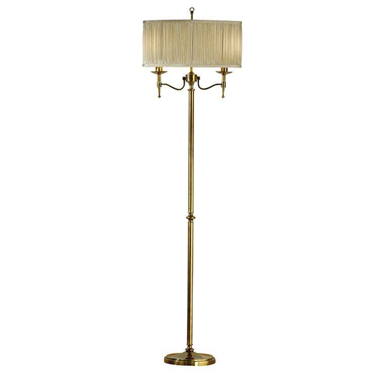 Stanford Antique Brass Floor Lamp & Beige Shade - Comet Lighting