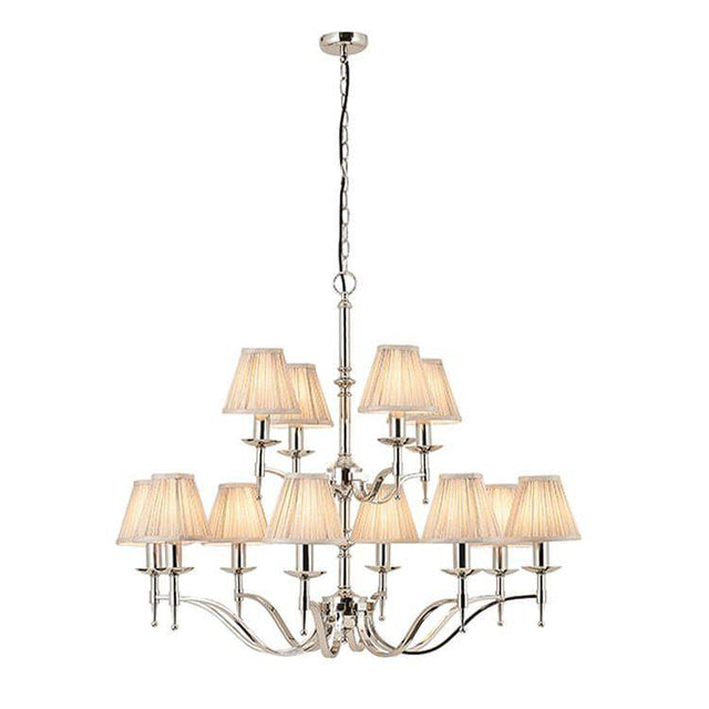 Stanford Nickel 12-Light Pendant & Beige Shades - Comet Lighting