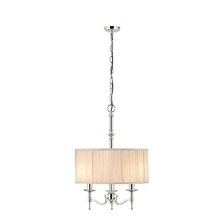 Stanford Nickel 3-Light Pendant & Beige Shade - Comet Lighting