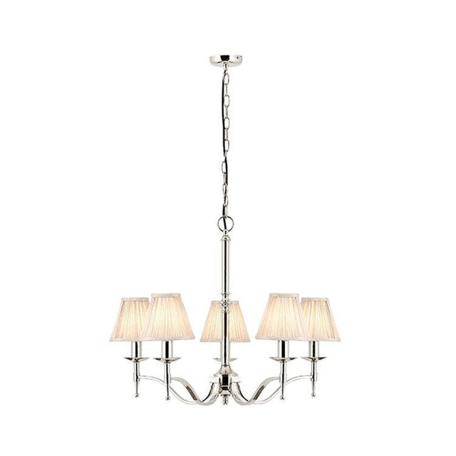 Stanford Nickel 5-Light Pendant & Beige Shades - Comet Lighting