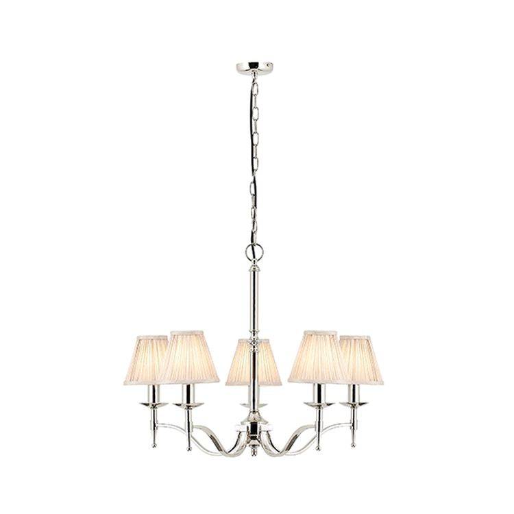 Stanford Nickel 5-Light Pendant & Beige Shades - Comet Lighting