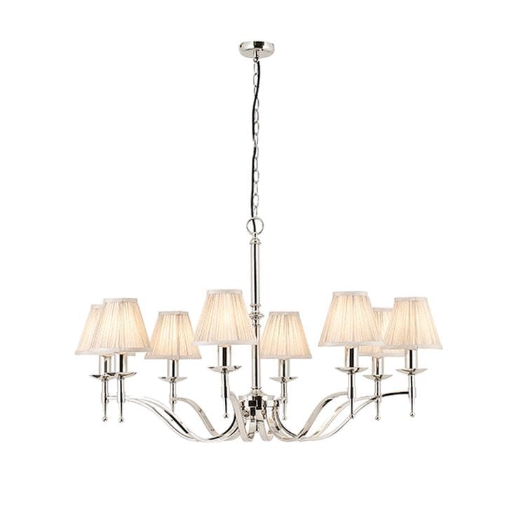 Stanford Nickel 8-Light Pendant & Beige Shades - Comet Lighting