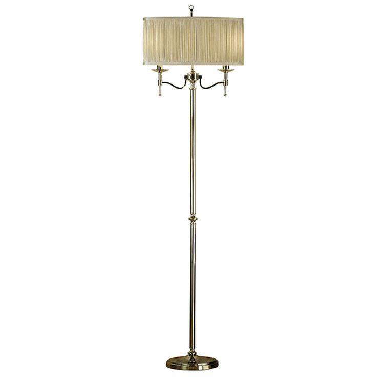 Stanford Nickel Floor Lamp & Beige Shade - Comet Lighting