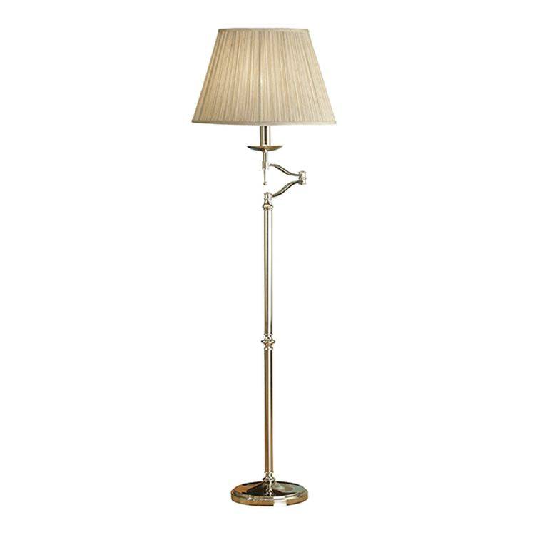 Stanford Nickel Swing Arm Floor Lamp & Beige Shade - Comet Lighting