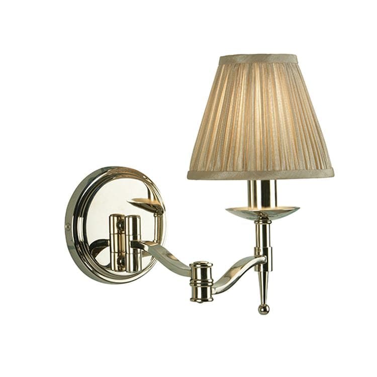 Stanford Nickel Swing Arm Wall Light & Beige Shade - Comet Lighting