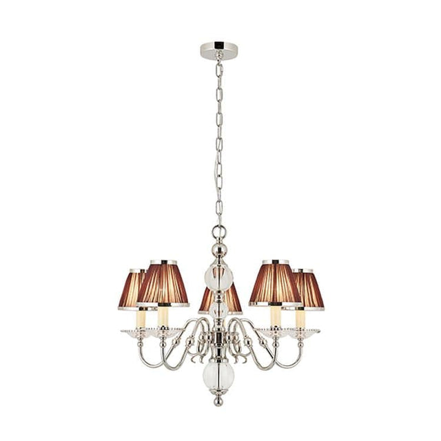 Tilburg Nickel 5-Light Pendant & Chocolate Shades - Comet Lighting