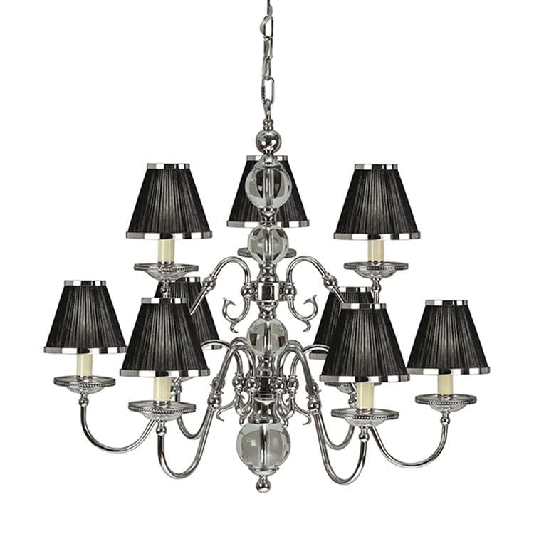 Tilburg Nickel 9-Light Pendant & Black Shades - Comet Lighting