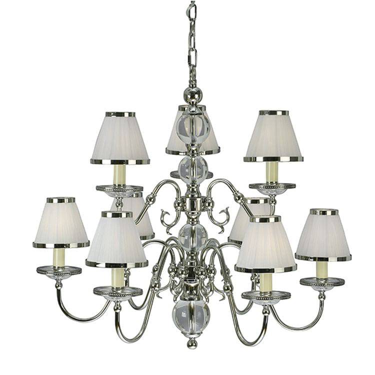 Tilburg Nickel 9-Light Pendant & White Shades - Comet Lighting