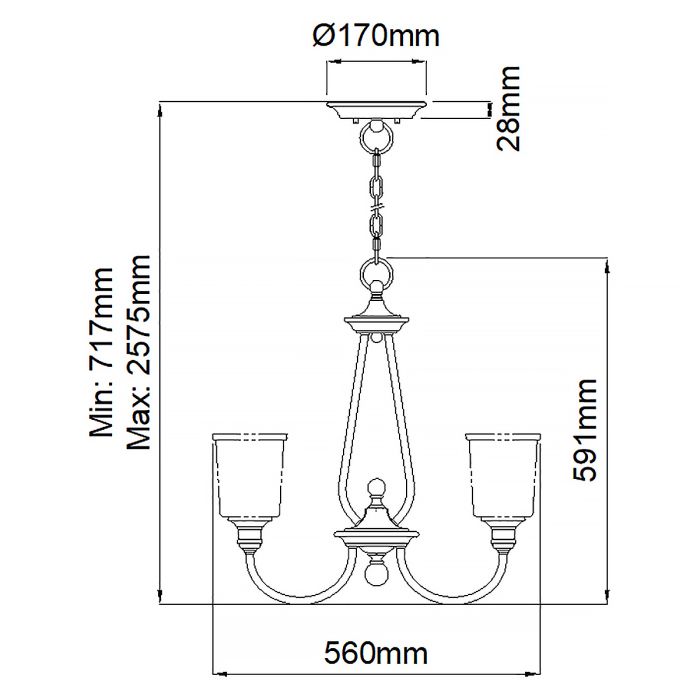 Waverly 3 Light Chandelier - Natural Brass - Comet Lighting