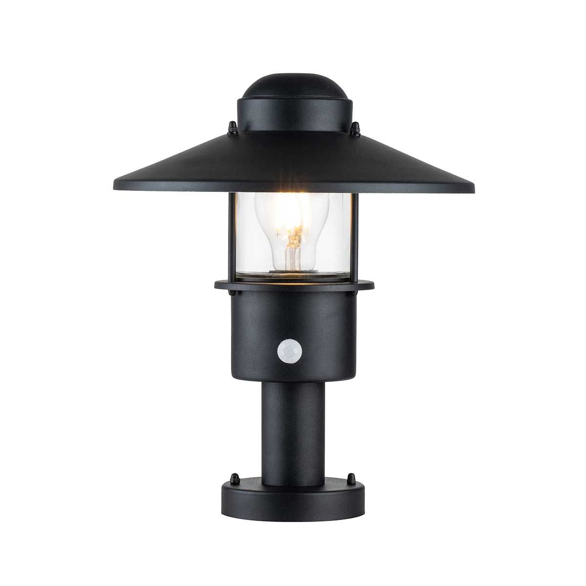 Klampenborg 1 Light Pedestal with PIR - Black - Comet Lighting
