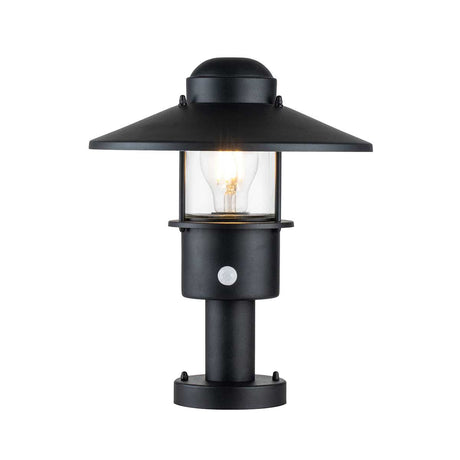 Klampenborg 1 Light Pedestal with PIR - Black - Comet Lighting