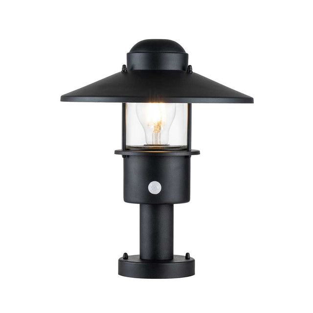 Klampenborg 1 Light Pedestal with PIR - Black - Comet Lighting