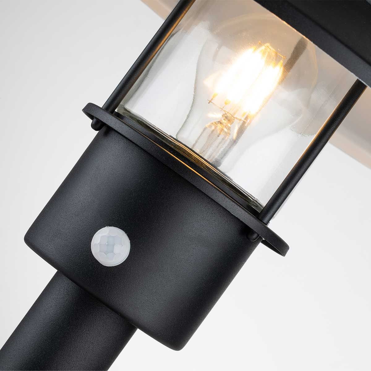 Klampenborg 1 Light Pedestal with PIR - Black - Comet Lighting