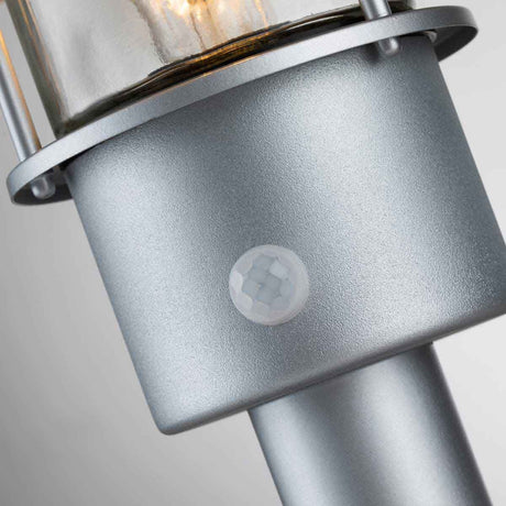 Klampenborg 1 Light Pedestal with PIR - Silver - Comet Lighting