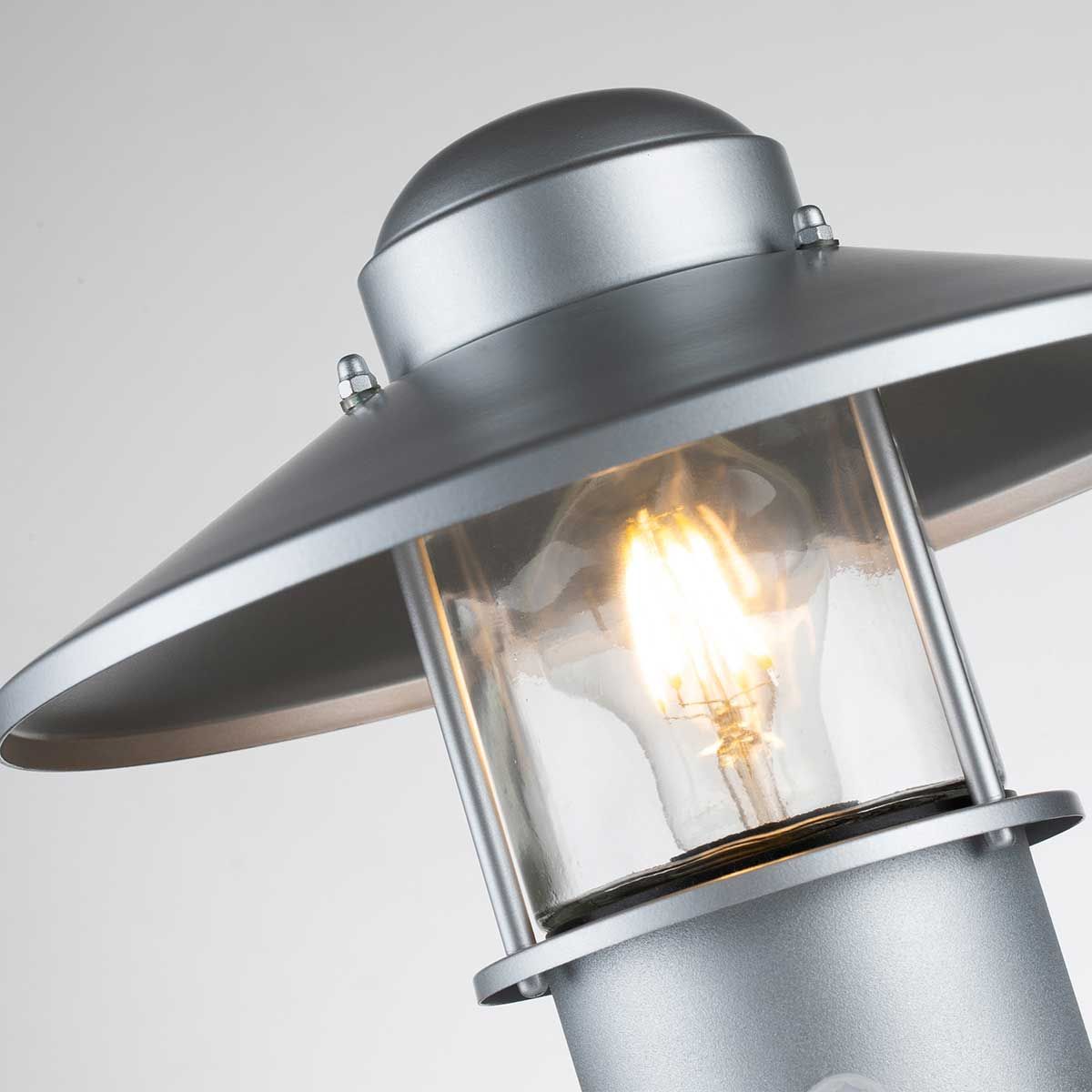 Klampenborg 1 Light Pedestal with PIR - Silver - Comet Lighting