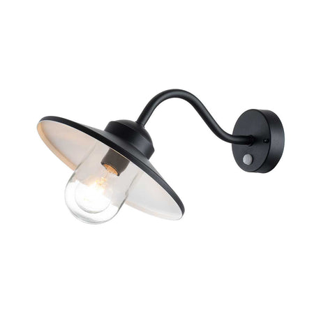 Klampenborg 1 Light Wall Lantern with PIR - Black - Comet Lighting