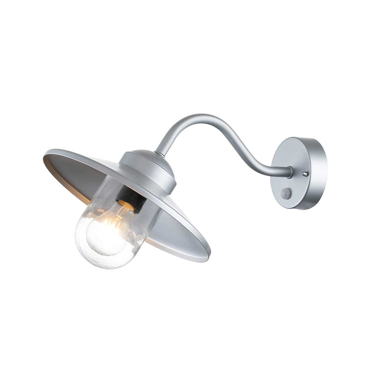 Klampenborg 1 Light Wall Lantern with PIR - Silver - Comet Lighting