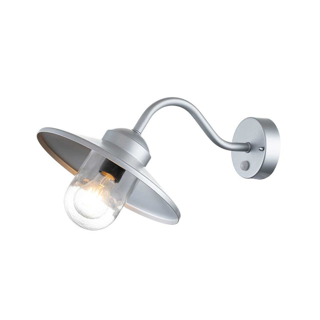 Klampenborg 1 Light Wall Lantern with PIR - Silver - Comet Lighting