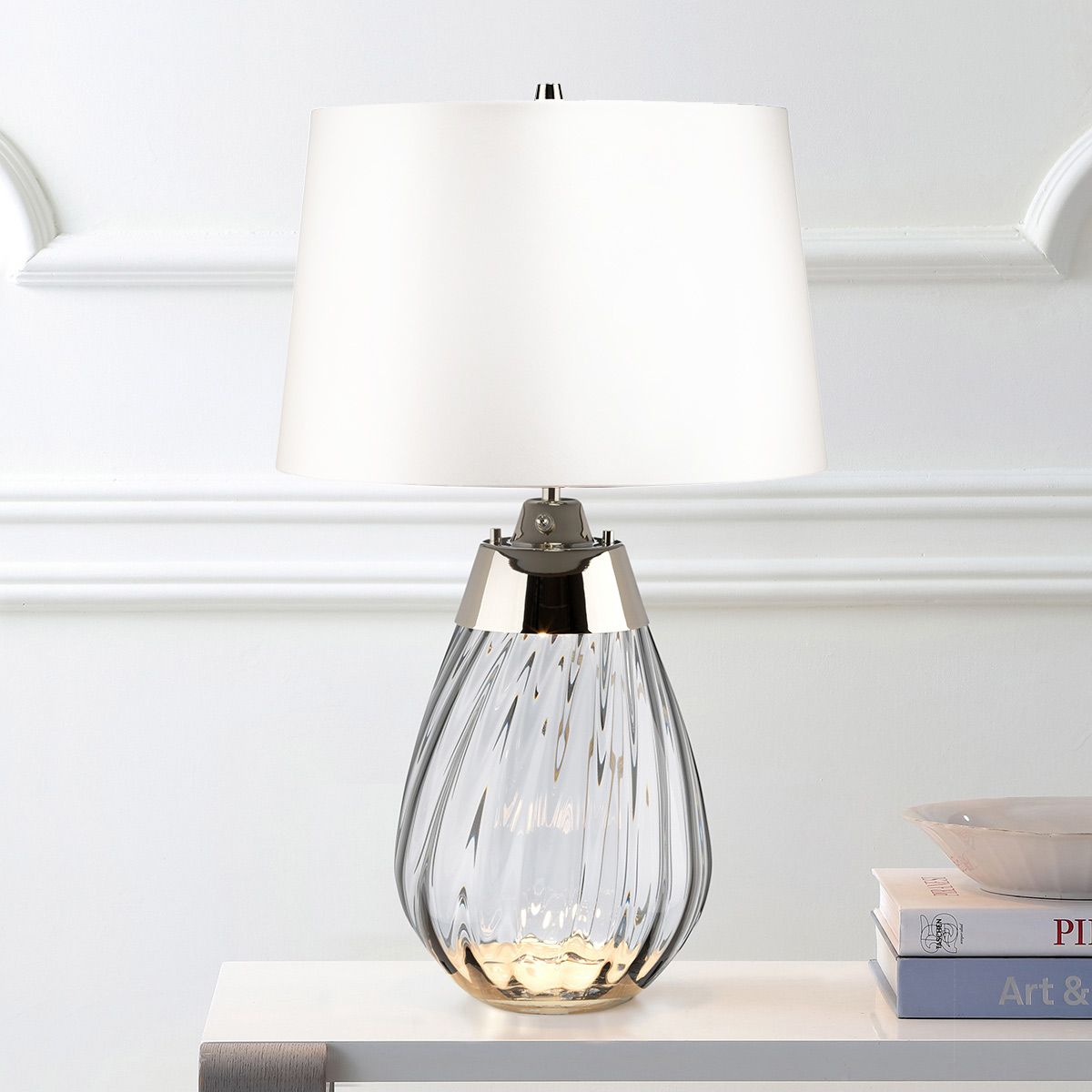 Lena 2 Light Small Smoke Table Lamp with Off-white Shade