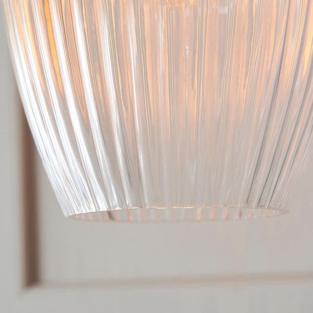 Terek Pendant Ceiling Light Bright Nickel w/ Clear Ribbed Glass