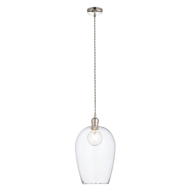 Terek Large Pendant Ceiling Light Bright Nickel w/ Clear Hammered Glass