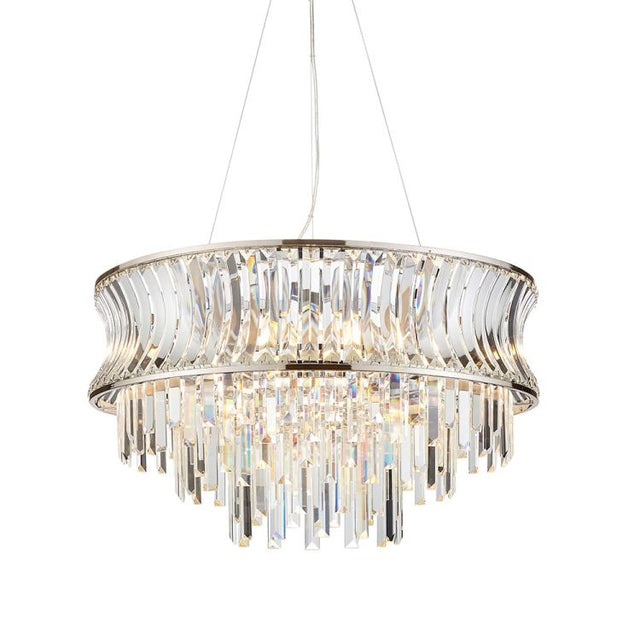 Tirso 9Lt Tiered Pendant Ceiling Light Bright Nickel w/ Concave Clear Glass