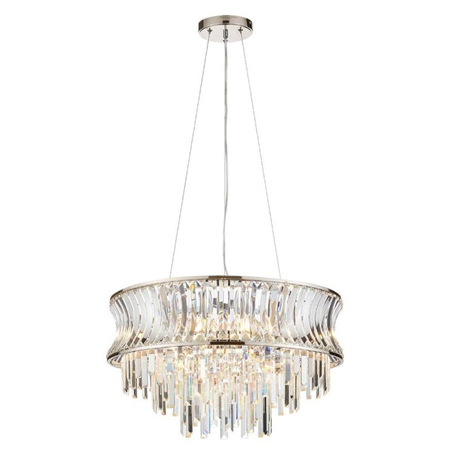 Tirso 9Lt Tiered Chandelier Bright Nickel w/ Concave Clear Glass