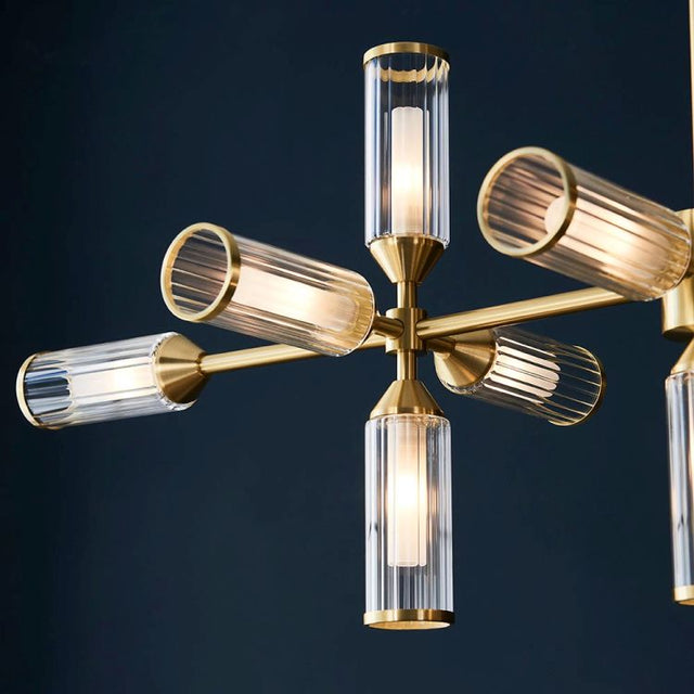 Avon 13Lt Pendant Ceiling Light Satin Brass w/ Ribbed & Frosted Glass
