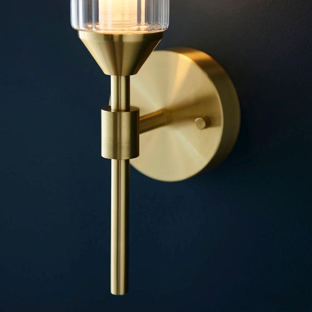 Avon Wall Light Satin Brass w/ Ribbed & Frosted Glass