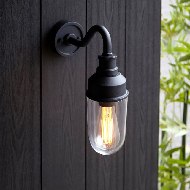 Mano Curved Arm Exterior Wall Light Textured Black