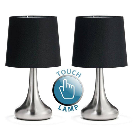 2 Teardrop Touch Lamp Chrome Black Shade - Comet Lighting