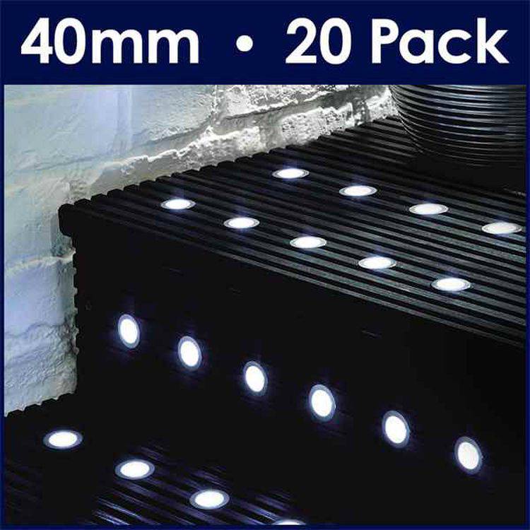 20 pack 40mm White LED Decking Lights - Comet Lighting