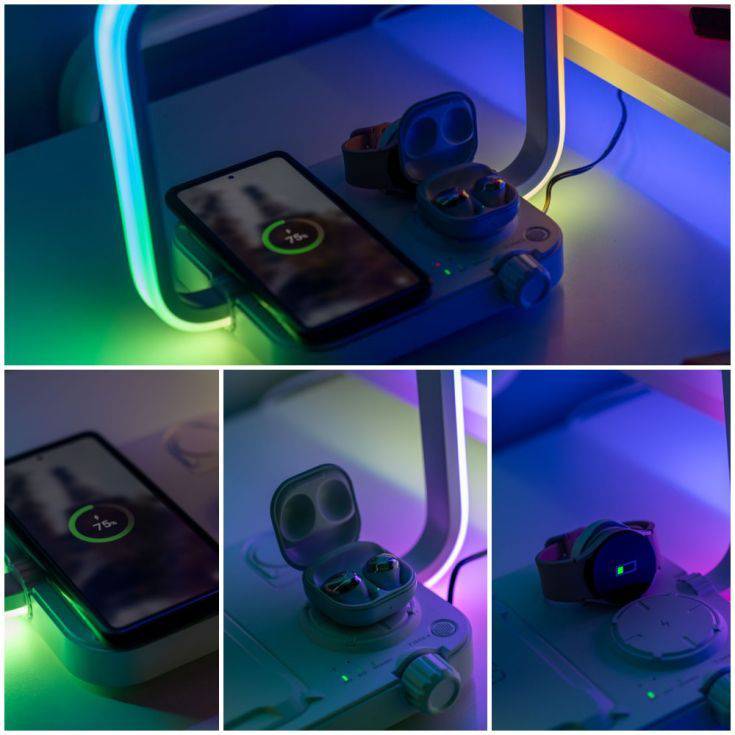 3-in-1 Wireless Charging Pad With Colour Changing Light In Black - Comet Lighting