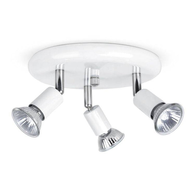 3 Way GU10 Round Plate Spotlight White - Comet Lighting