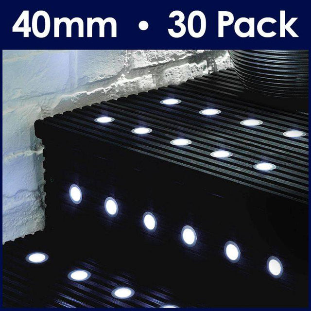 30 pack 40mm White Decking Lights - Comet Lighting