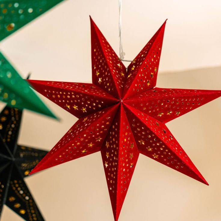 45cm Pin Up Plug In Paper Star With Red Velvet Finish - Comet Lighting